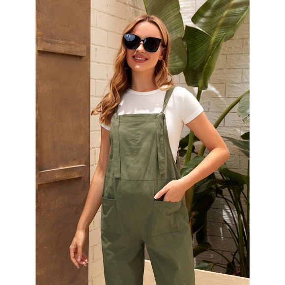 Maternity Dual Pocket Jumpsuit (Without Tee) khaki tan - Picture 7 of 8